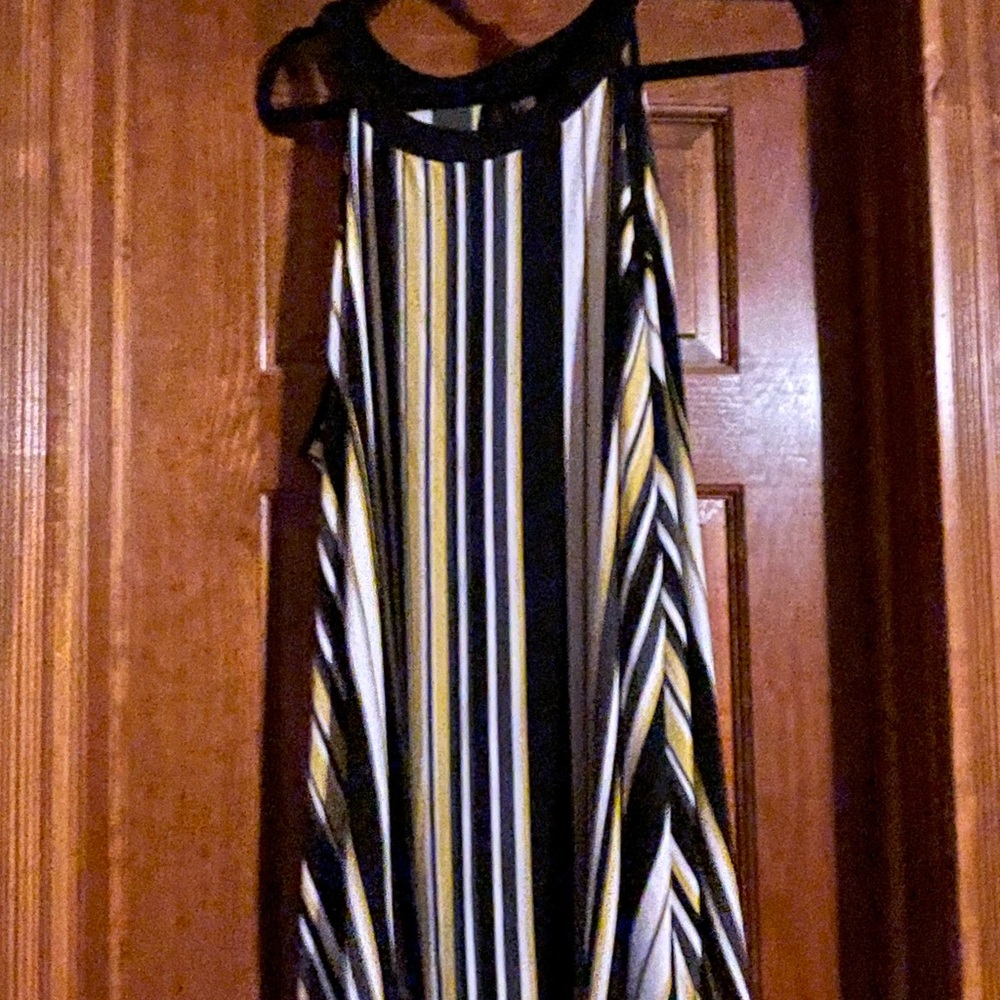 Black yellow and white striped tank from Torrid.